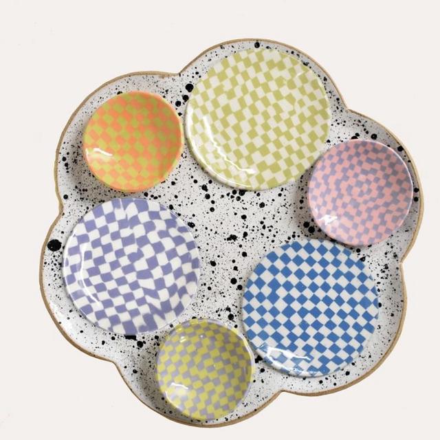 Flower Shaped Seder Plate Speckeled Glaze