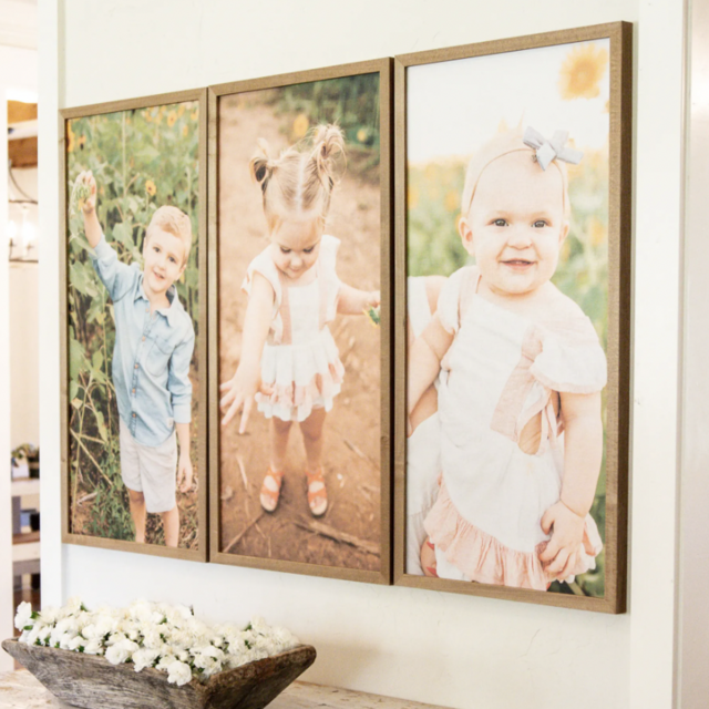 3 Small Wood Home 25” x 17” Framed Wedding Photo Prints