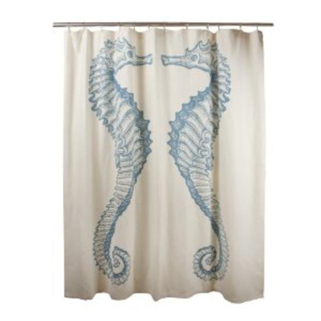thomaspaul Cotton Seahorse Shower Curtain, 72-Inch, Aqua
