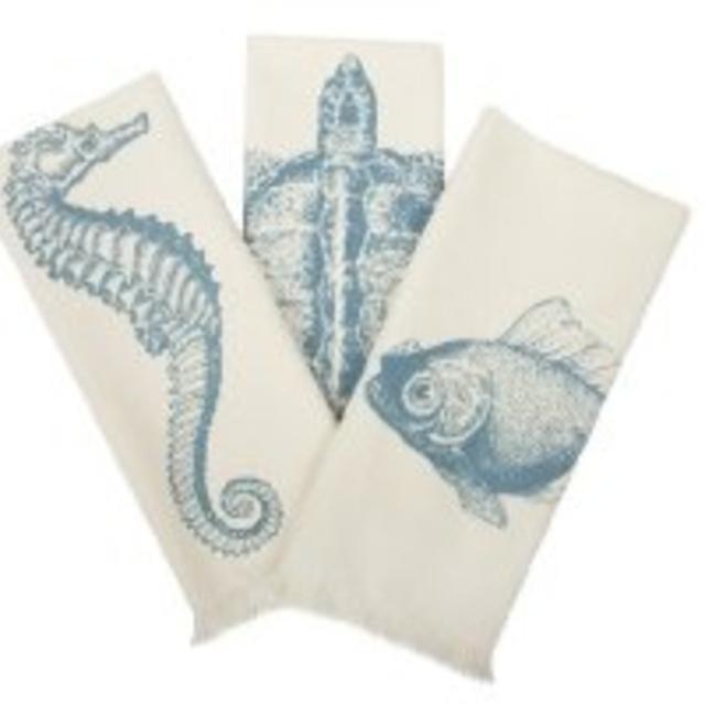 thomaspaul Cotton Sealife Hand Towel Set, Aqua, Set of 3