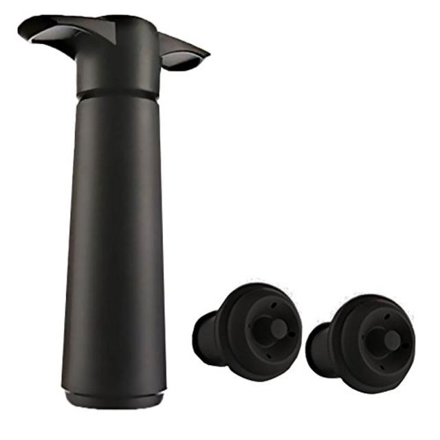Vacu Vin Wine Saver Pump with 2 x Vacuum Bottle Stoppers - Black