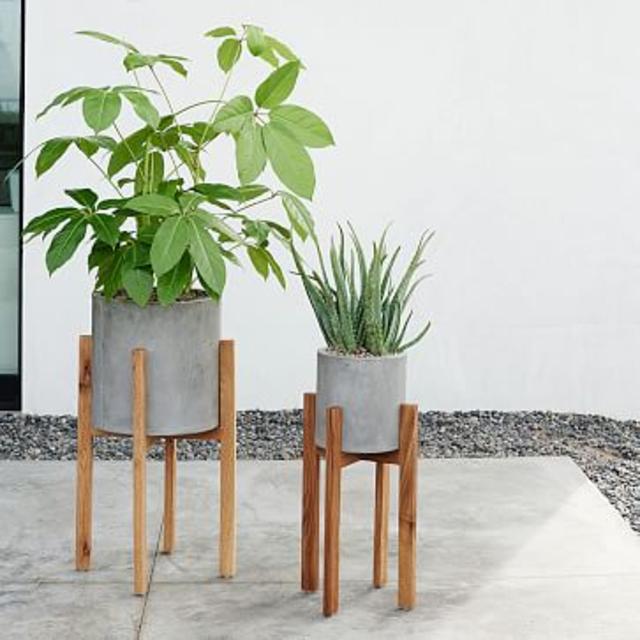Modern Wood Leg Standing Planter - Cylinder