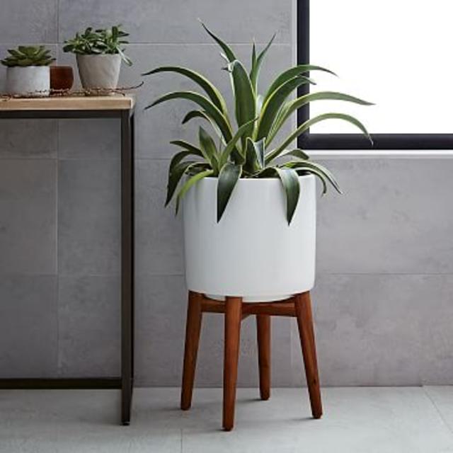 Mid-Century Turned Leg Standing Planters - Solid