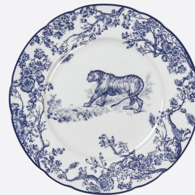 Dessert Plate Blue Toile de Jouy Tiger