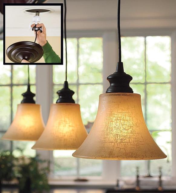 Screw-In Textured Linen Glass Shade Pendant Lighting
