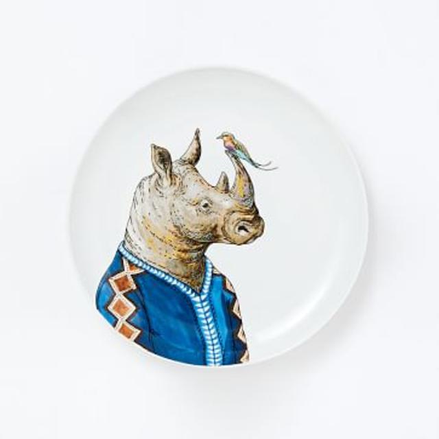 Dapper Animal Salad Plate, Rhino