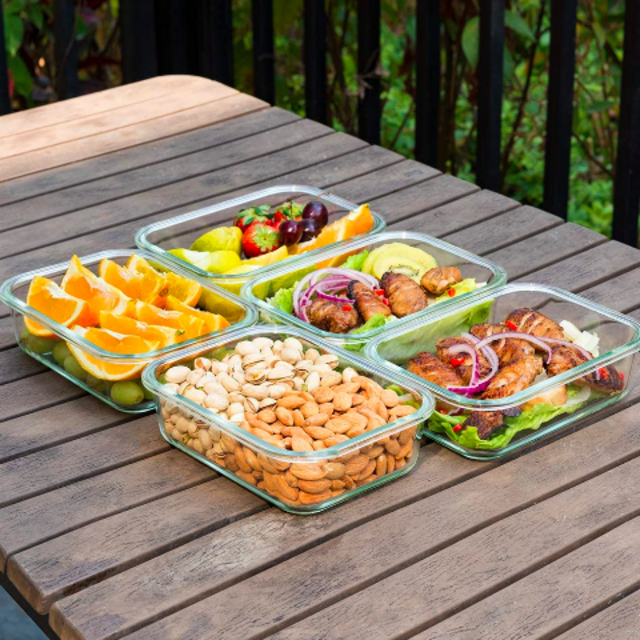 Bayco Glass Meal Prep Containers, 36oz, 5 pack, white