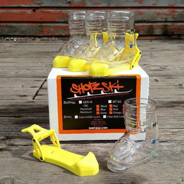 The ShotzSki Ski Boot Shot Glasses and Bindings