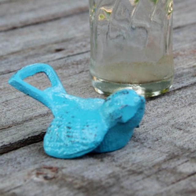 Bottle Opener Blue Bird in Aqua Rustic Cast Iron Open Here Bar Decor Tool Distressed Paint