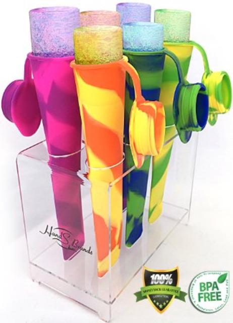 Popsicle Molds/Maker with Attached Cap,Silicone Ice Pop Molds [Set of 6] with Perfect Popsicle Holder-Ice Pop Maker Set