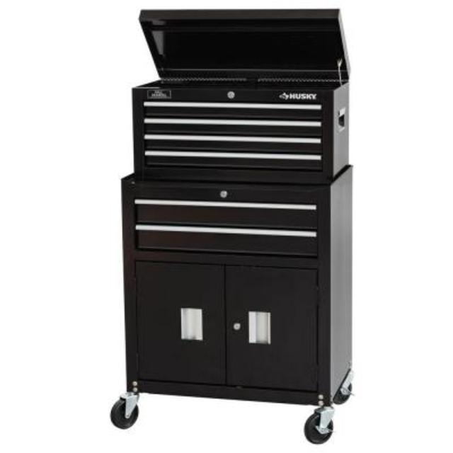 26 in. 6-Drawer Tool Chest and Rolling Tool Cabinet Set, Black