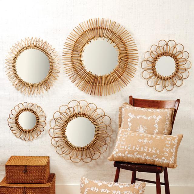 Twos Company 5 Piece Natural Rattan Wall Mirror Set