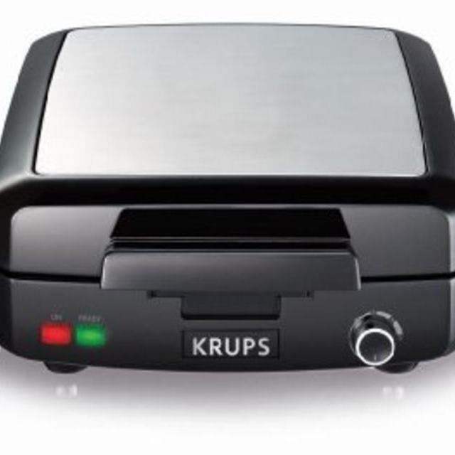 KRUPS GQ502D Adjustable Temperature Belgian Waffle Maker with Removable Plates, 4-Slice, Silver and Black