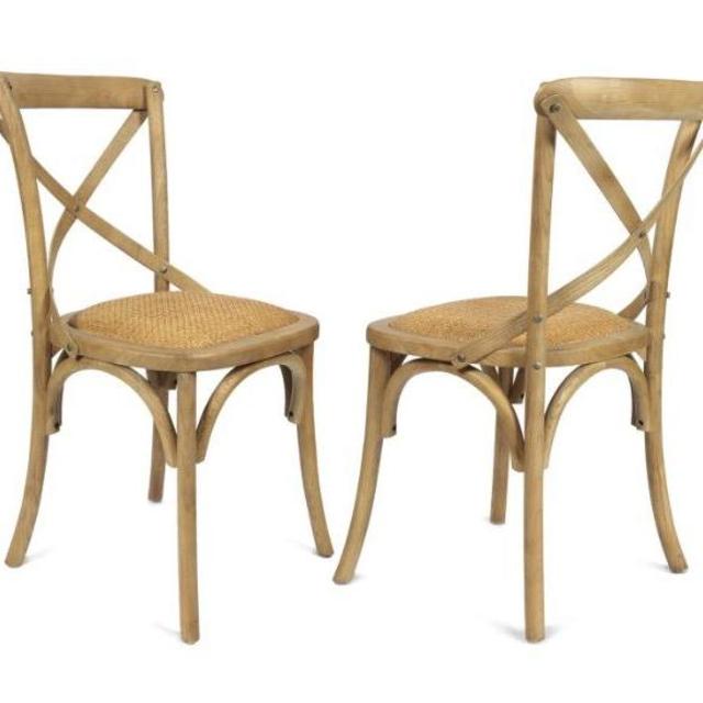 Joveco Antique Style Solid Wood Dining Chair with X Back Soft Rattan Seat - Set of 2