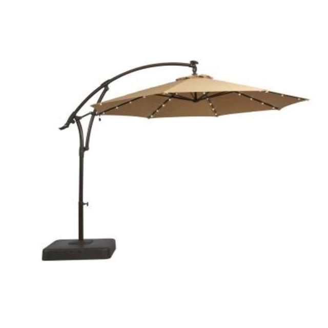 11 ft. Offset LED Patio Umbrella in Tan