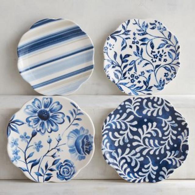 Azure Floral Appetizer Plate Set of 4
