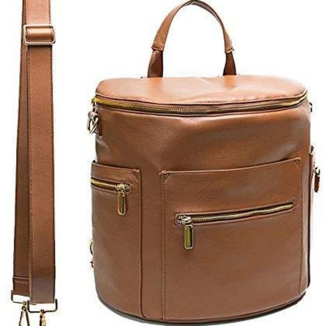 Leather Diaper Bag Backpack by Miss Fong (Brown-Regular)
