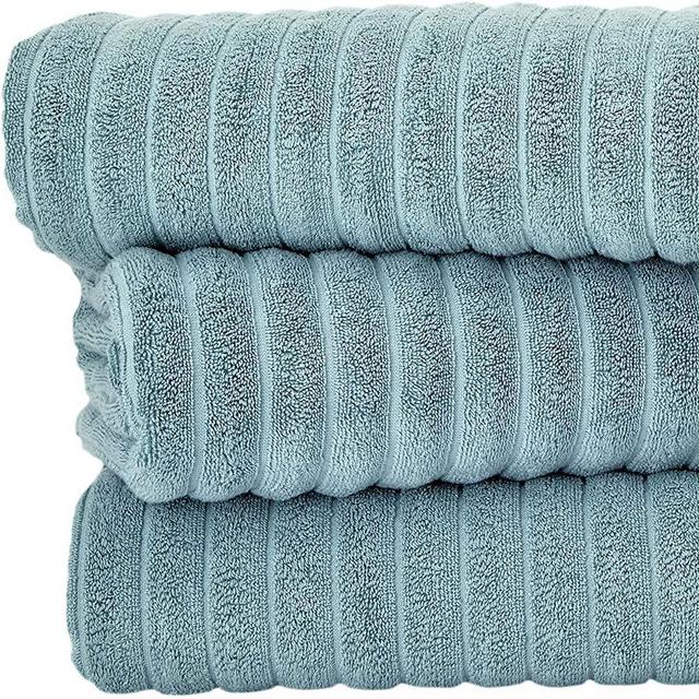 Classic Turkish Towels Luxury Bath Towel Set - Soft and Thick Oversized Ribbed Bathroom Towels Made with 100% Turkish Cotton (Spa Green, 40X65 Bath Sheets)