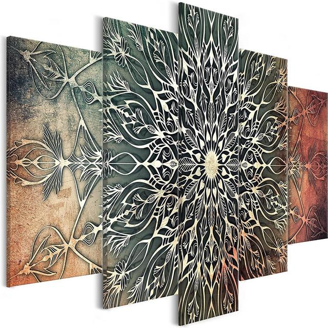 artgeist Handart Canvas Wall Art Zen Oriental Mandala 200x100 cm / 78.74"x39.37" 5 pcs Painting Canvas Prints Picture Artwork Image Framed Contemporary Modern Photo Wall Home f-A-0663-b-n