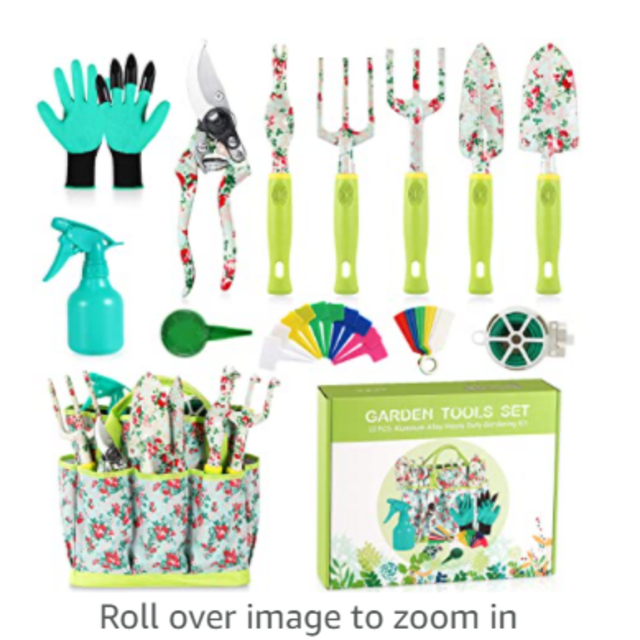 Gardening Tool Set - 13 PCS Heavy Duty Aluminum Gardening Tools Kit Floral Print Garden Tool Set with Non-Slip Rubber Handle & Durable Storage Tote Bag Gardening Supplies Gifts for Women Men
