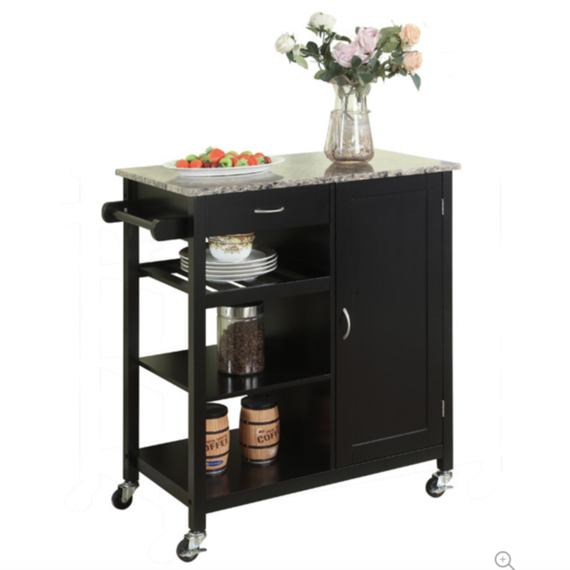 Wood and Marble Kitchen Storage Cabinet Cart