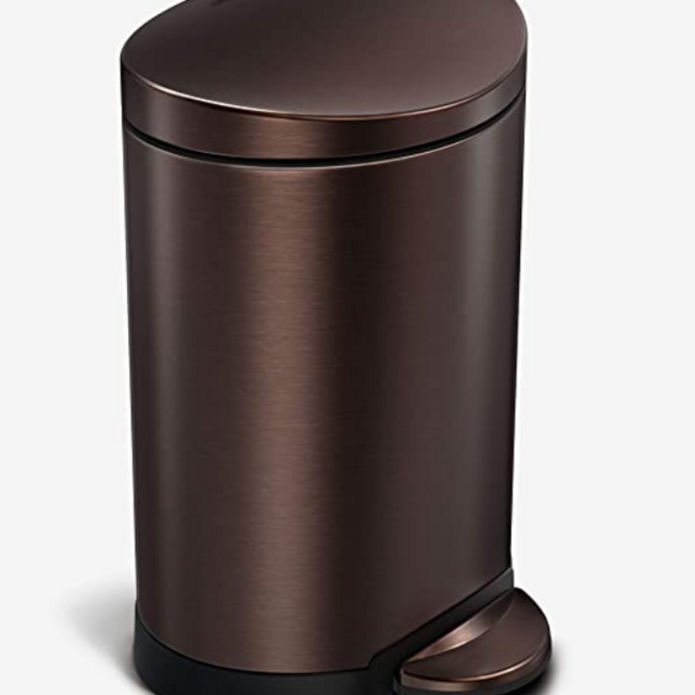 simplehuman 6 Liter / 1.6 Gallon Semi-Round Bathroom Step Trash Can, Dark Bronze Stainless Steel