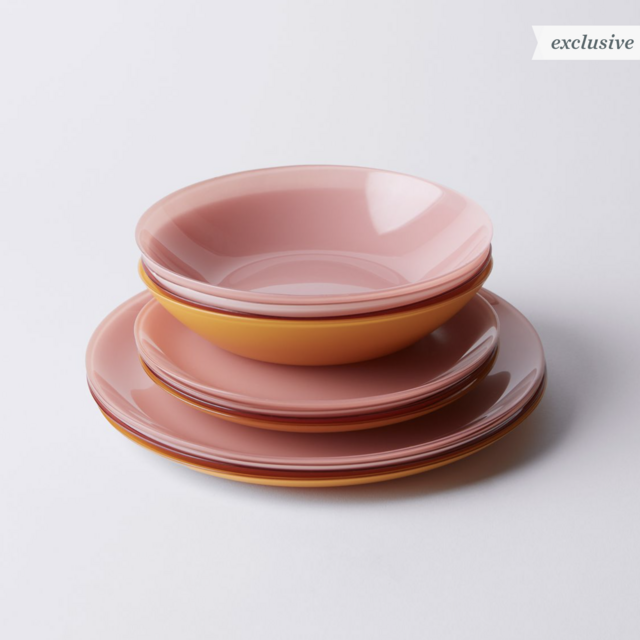 Arty French Glass Dinnerware - Warm Tones, 12 piece set