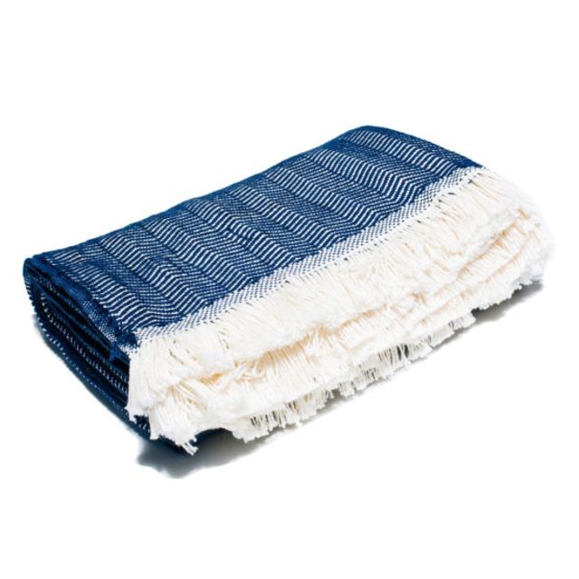 Navy Herringbone Cotton Blanket