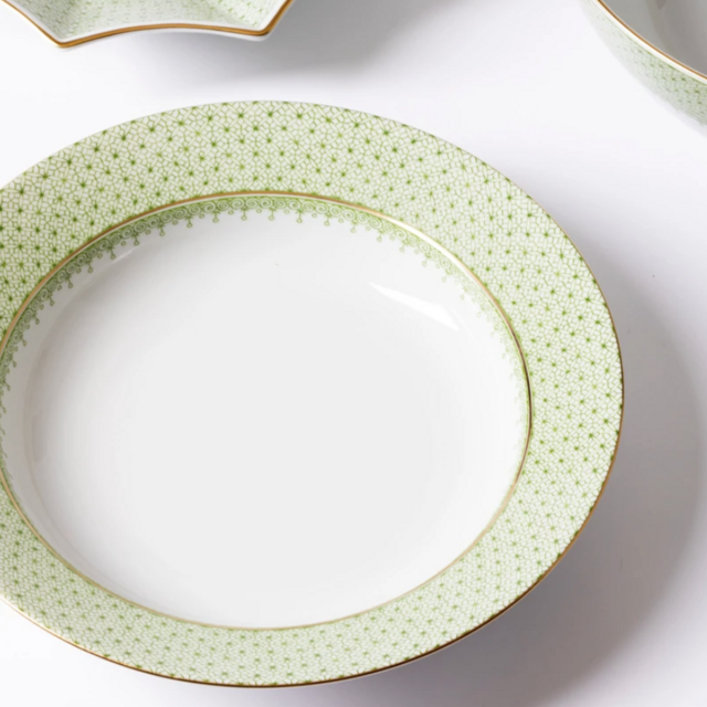 Apple Green Lace Rim Soup Plate