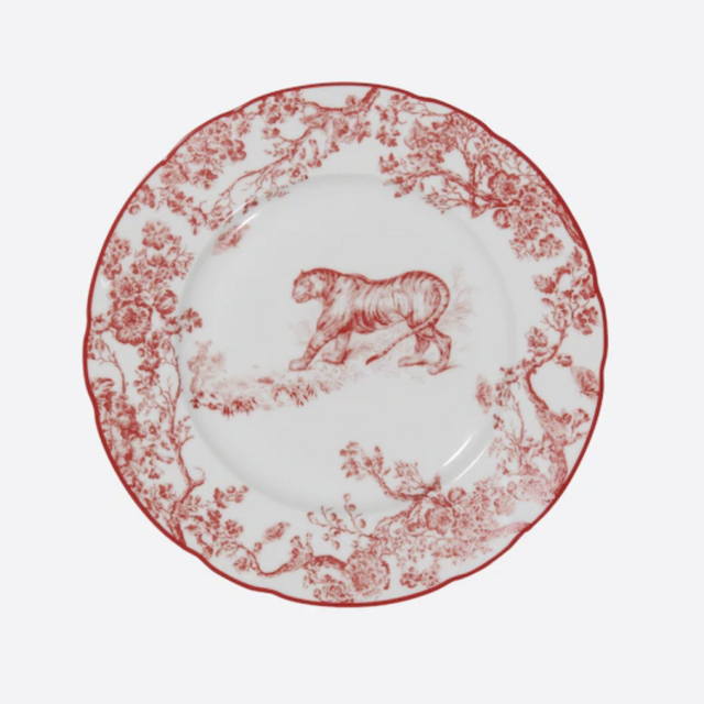 Dior Dessert Plate Red Toile de Jouy Tiger