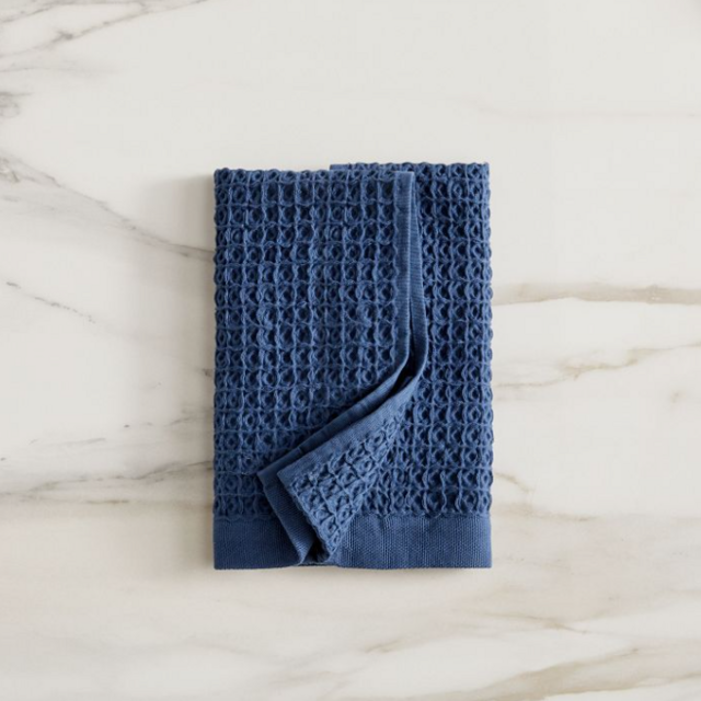 Waffle Organic Hand Towel in Ink Blue