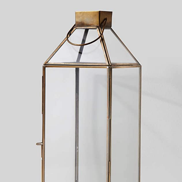 Serene Spaces Living Large Size Square Gold Lantern with Glass Panels, Measures 16 inches Tall, Sold Individually
