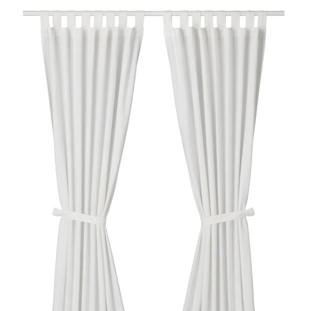 LENDA curtains + tiebacks, bleached white, 140x300 cm