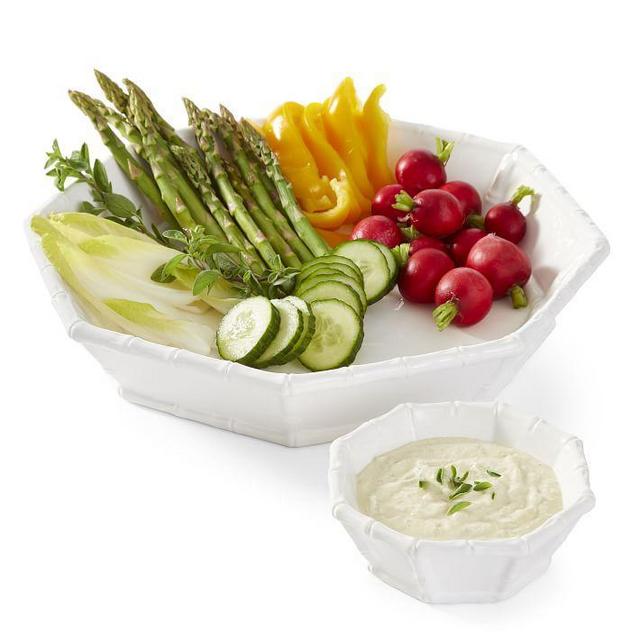 Ceramic Bamboo Chip and Dip Bowl Set, White