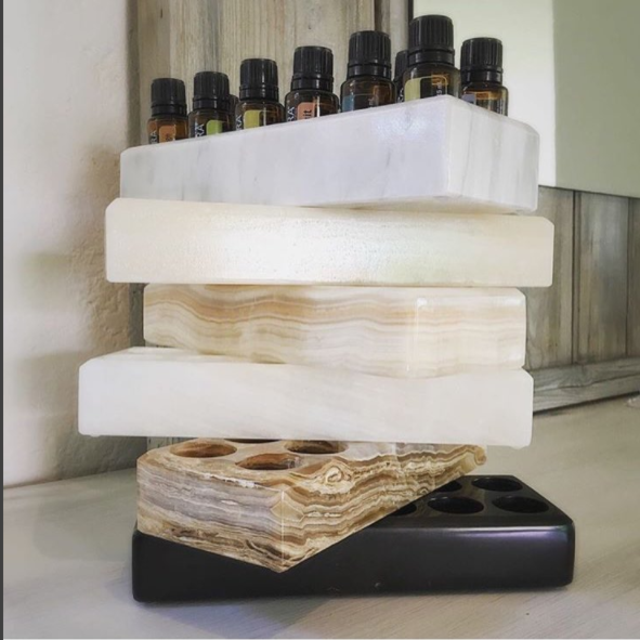 Luxurious Essential Oil Holder Case - 100% Onyx Marble - Free Matching Oil Tray - Holds 12, 15ml Bottles - Storage And Display for Your Oils - Professional Quality And Design (Gray Marble)
