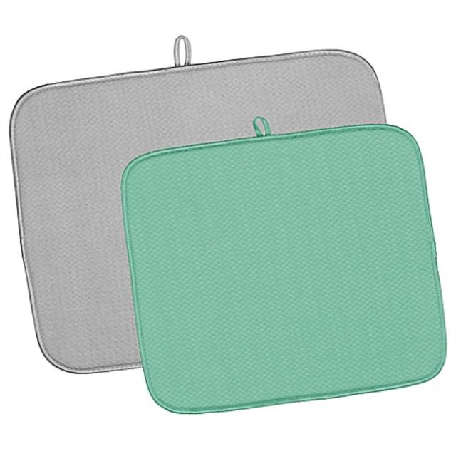 2-Piece Dish Drying Mat Value Pack in Grey/Aqua