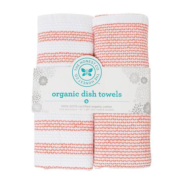 Organic Dish Towels - Coral - Teal