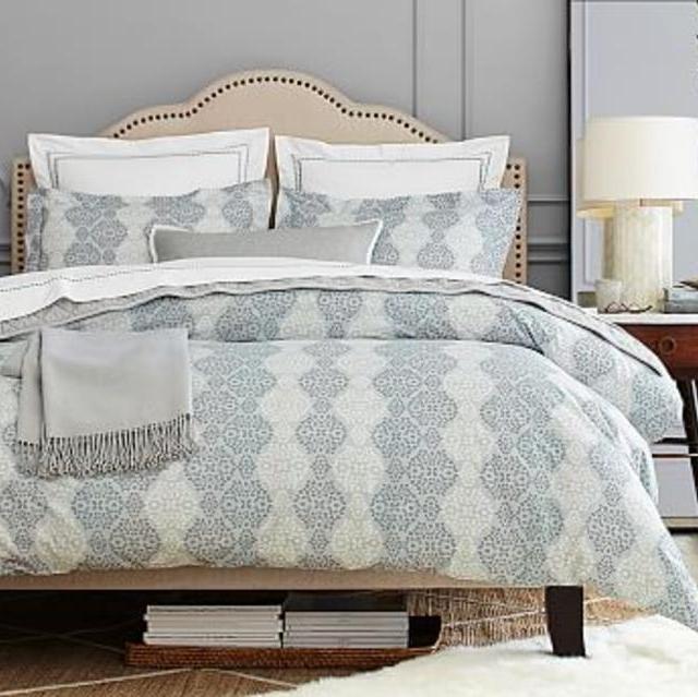 Haven Mosaic Organic Duvet Cover, Full/Queen, Gray/Blue