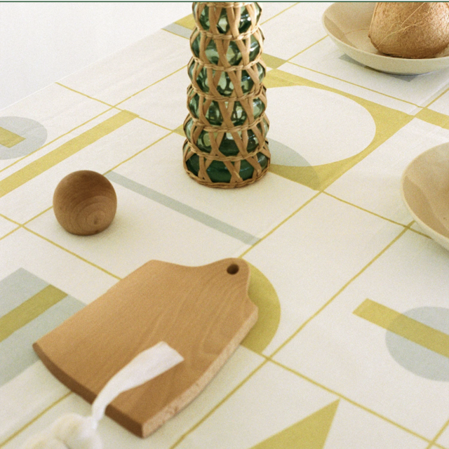 Gridscape Table Cloth- In Pistachio and Powder Blue