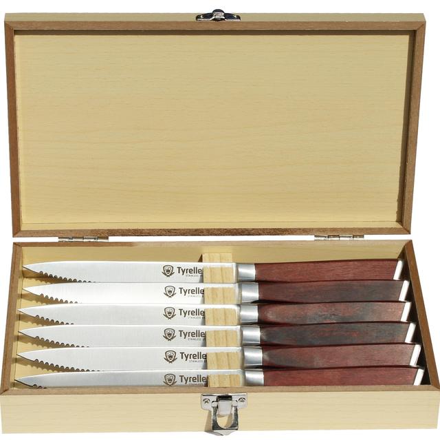 Tyrellex 6-pc Steak Knife Set with Red Pakkawood Handles