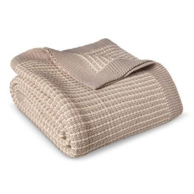 Threshold King Sweater Knit Blanket, Gray Stone/Brown Linen
