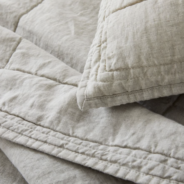 European Linen Box Stitch Set of 2 Shams | Natural Flax Color