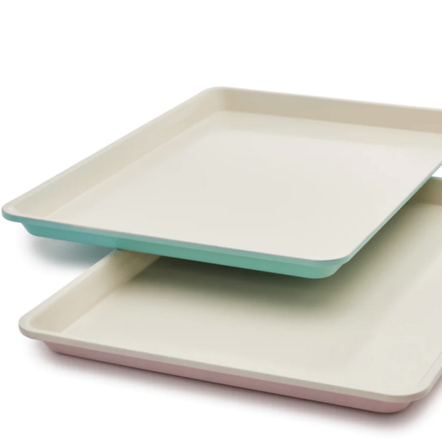 GreenLife Ceramic Nonstick 18" x 13" Cookie Sheet Set | Turquoise and Pink