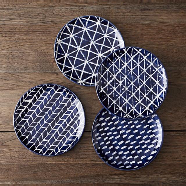 Indigo Blue Batik Plates Set of Four