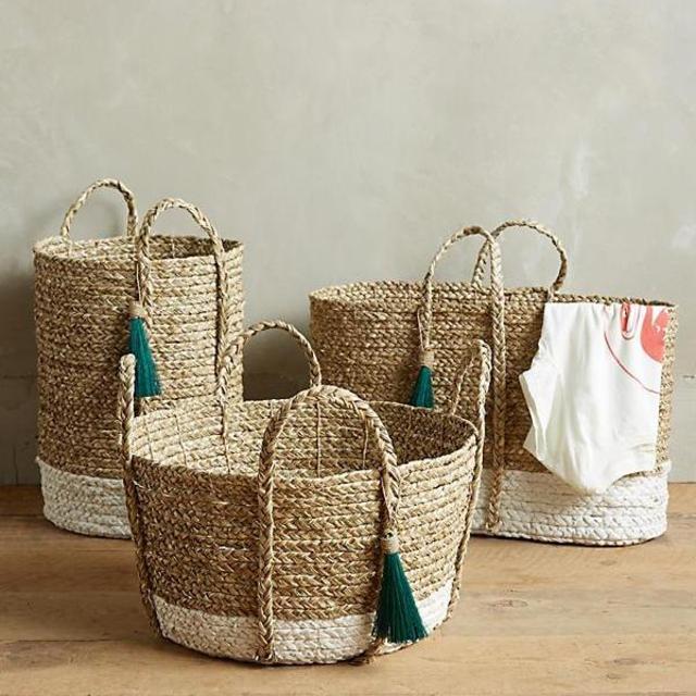 Balinese Tassel Basket [Round, White]