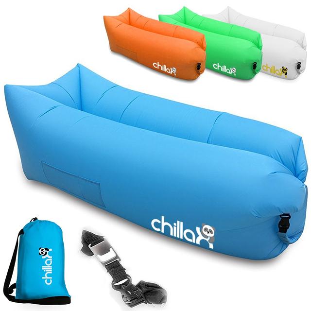 ChillaX Inflatable Lounger with Carry Bag, Securing Stake and Bottle Opener for Travelling, Camping, Hiking, Pool and Beach Parties