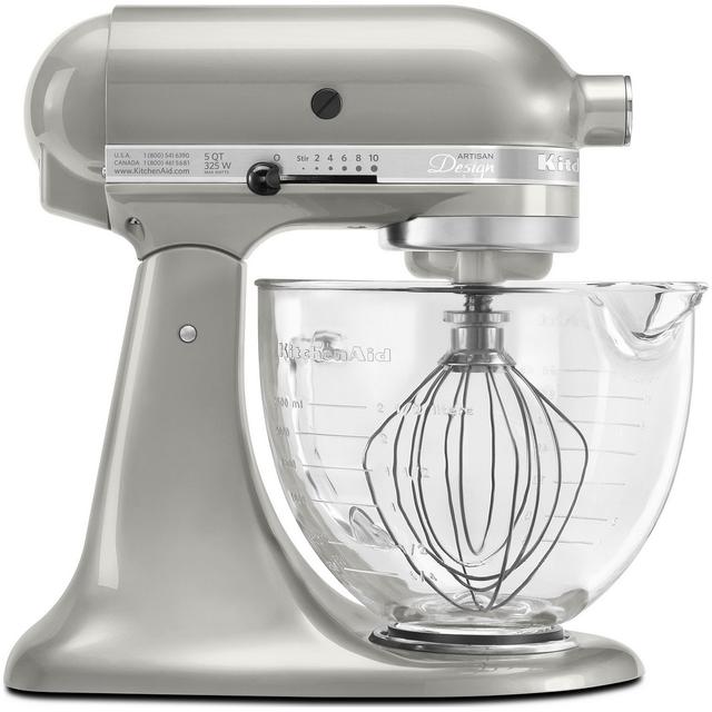 Kitchen Aid 5 Quart Artisan Stand Mixer: Design Series Glass Bowl - Sugar Pearl Silver