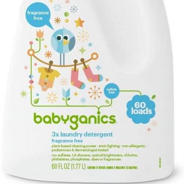 Babyganics 3X Baby Laundry Detergent, Fragrance Free, 60oz, Packaging May Vary