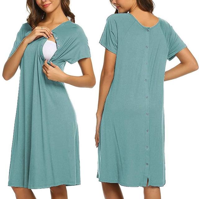Ekouaer Women’s Nursing/Delivery/Labor/Hospital Nightdress Short Sleeve Maternity Nightgown with Button S-XXL