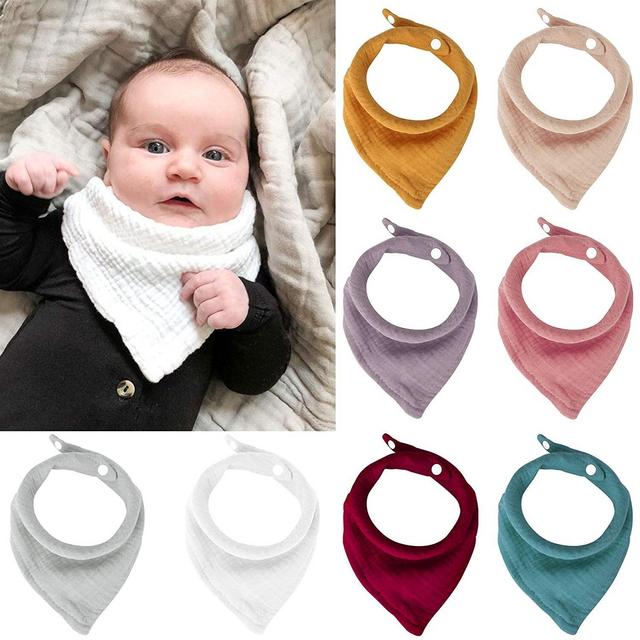 Muslin Baby Bandana Bibs, Absorbent Drool Bibs for Baby Girls & Boys, Size Adjustable Bibs w/Snaps for Unisex Newborn/0-24 Months Infant, Neutral Solid Bibs Pack - Set of 8